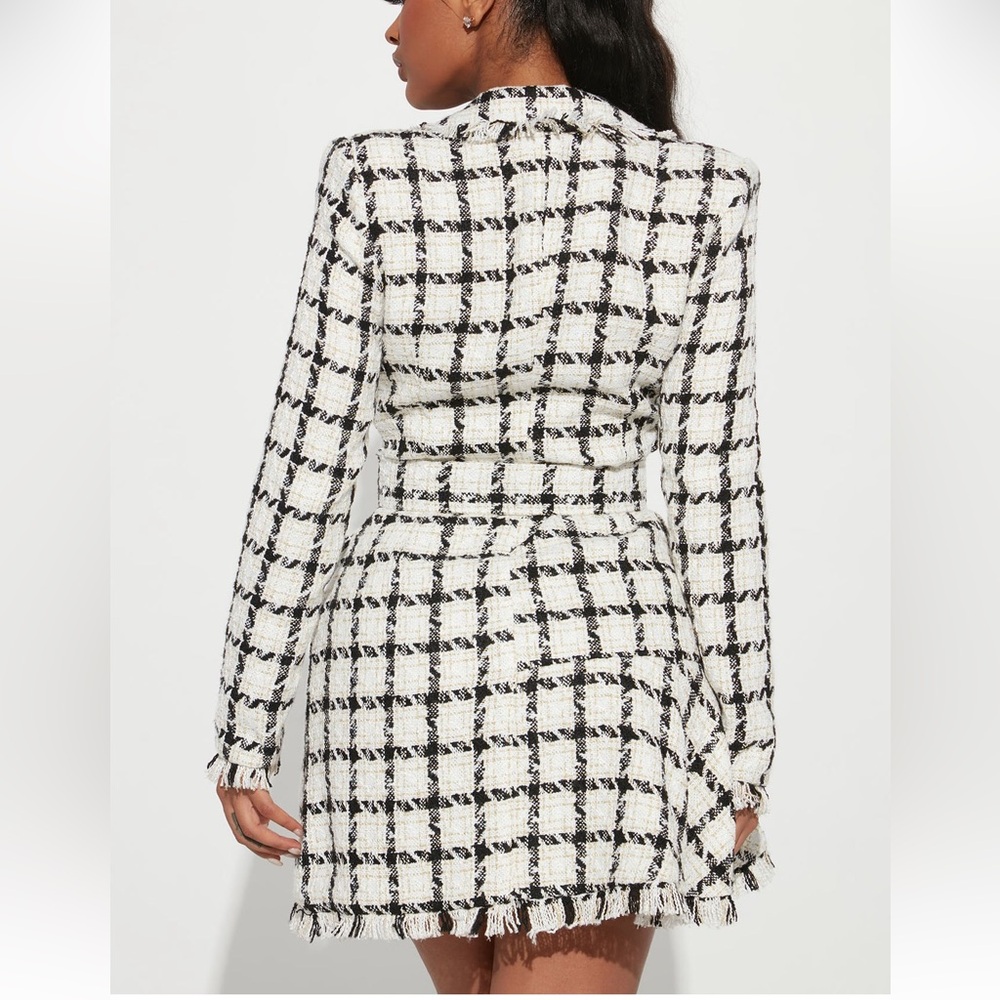 Fashion Nova White and Black Checked Tweed Mini Skirt - Picture 3 of 7